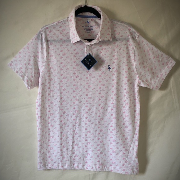 NWT, Tailorbyrd, White & Pink Print, Men’s Polo - Picture 1 of 6